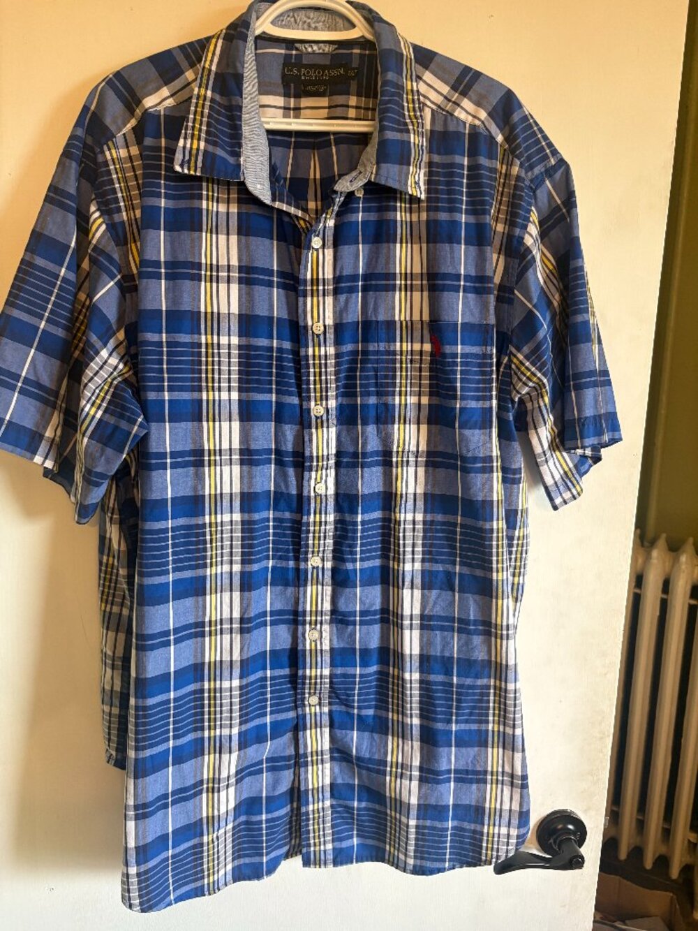U.S. Polo Assn. Men's Blue Plaid Short Sleeve Button-Front Shirt
